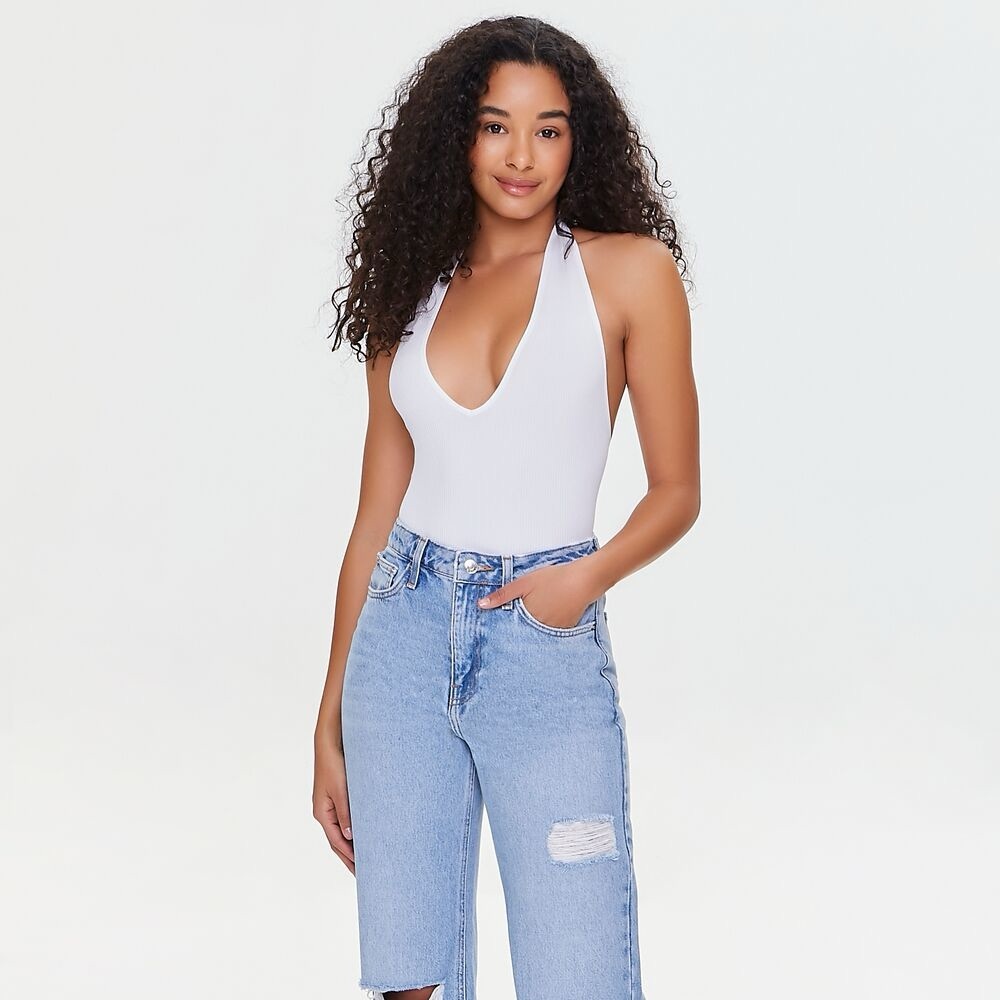 White halter bodysuit